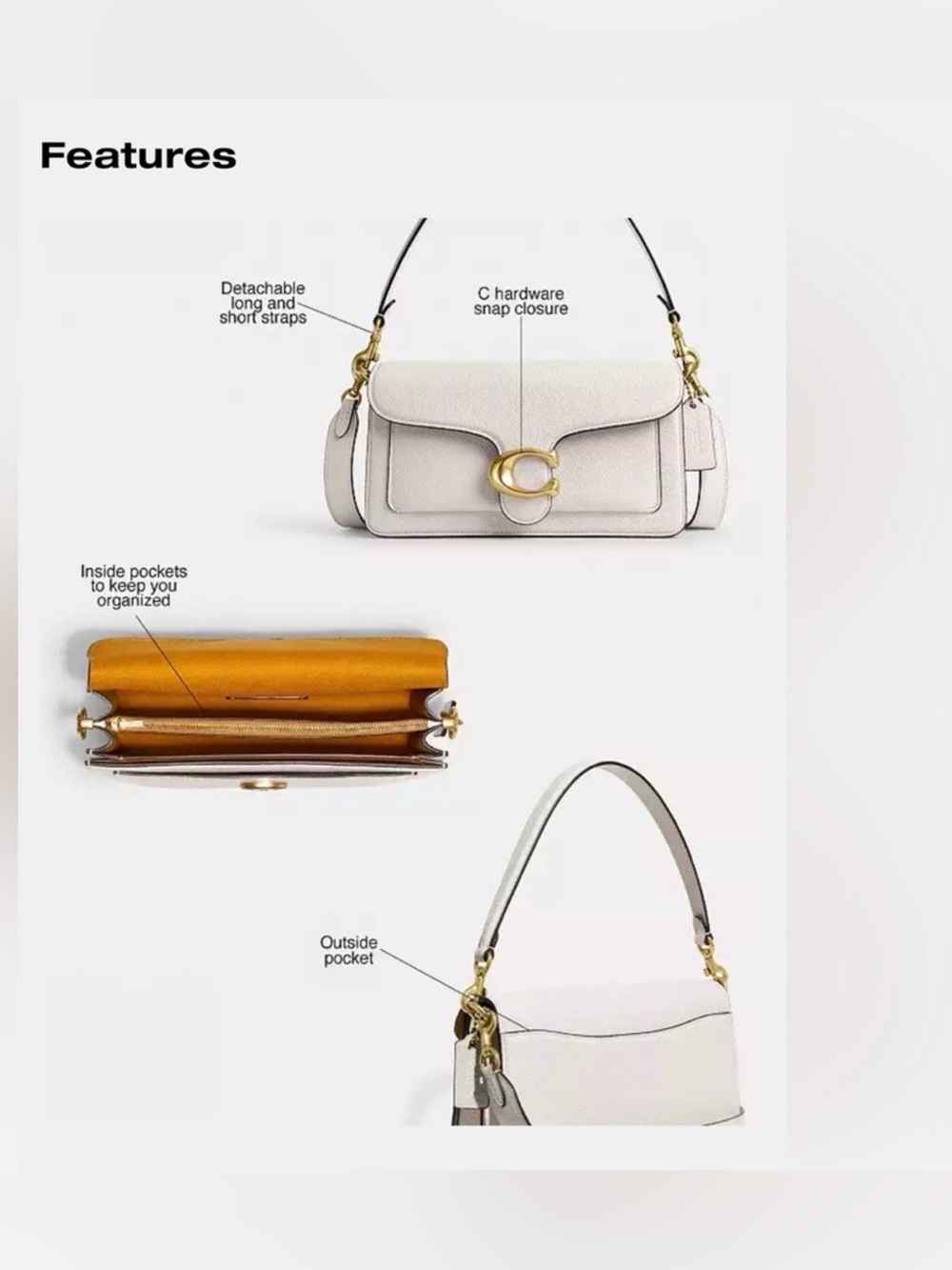 COACH 73995 Crossbody TABBY SHOULDER BAG 26 Handbag 2WAY Chalk White Leather - Picture 3 of 13
